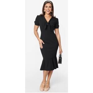 Unique Vintage 1940’s All Black Holloway Wiggle  Dress M 6 8 NWOT